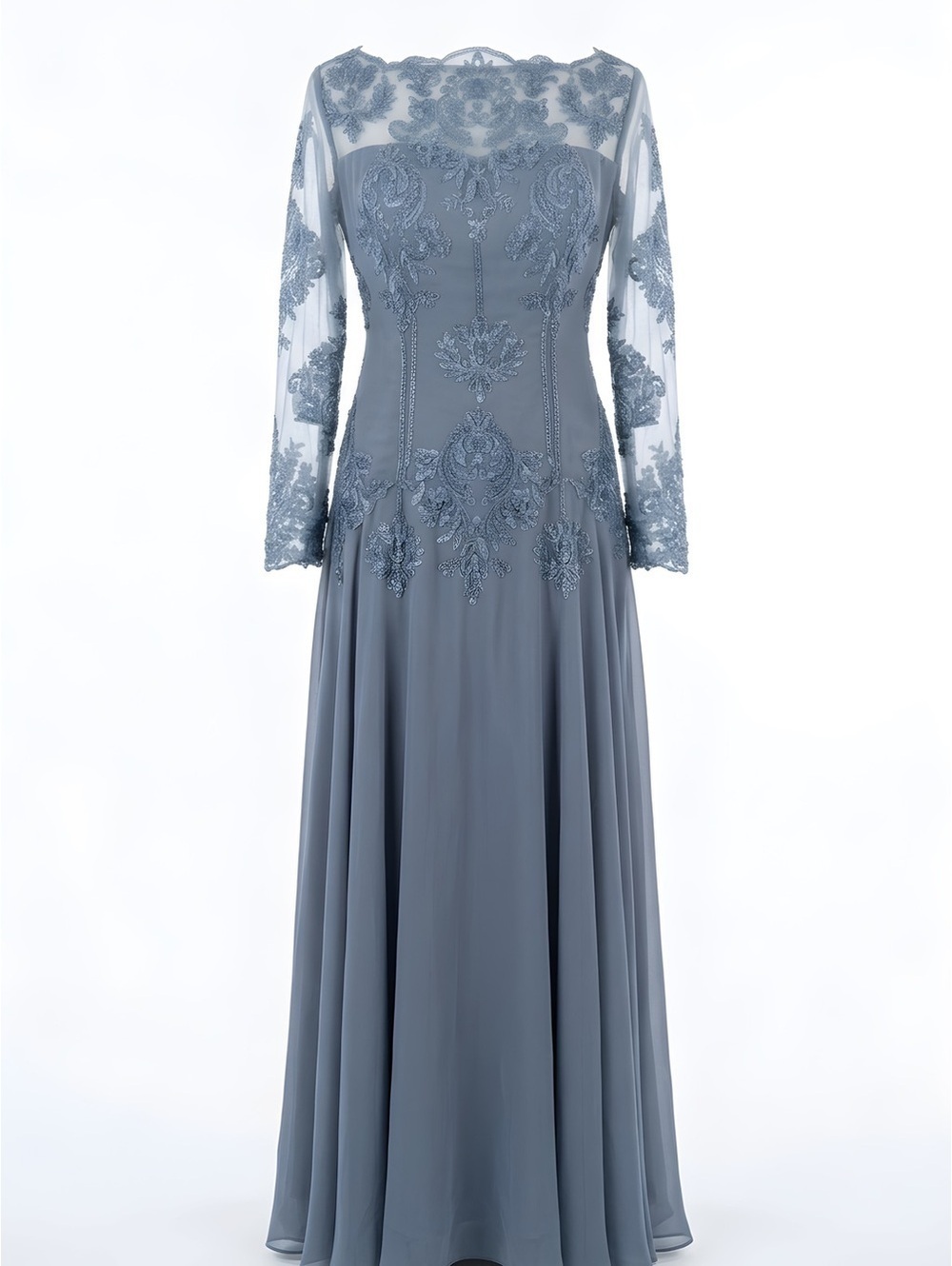 Ballbella Long Sleeve Lace Wedding Dress in slate blue